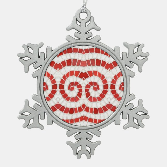 RED IONIC MOSAIC Pewter Snowflake Ornament (Front)