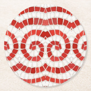 RED IONIC MOSAIC Round Paper Coasters