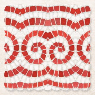 RED IONIC MOSAIC Scalloped Square Paper Coasters