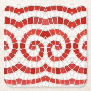 RED IONIC MOSAIC Square Paper Coasters