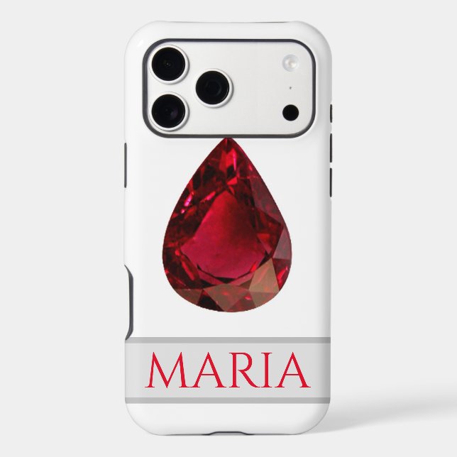 Red iPhone case faceted Gemstone Pear Ruby (Back)