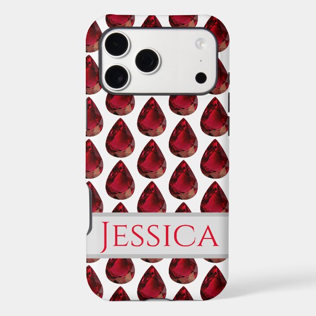 Red iPhone case faceted Gemstone Pear Ruby (Back)