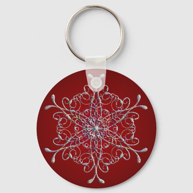 Red Iridescent Snowflake Keychain (Front)