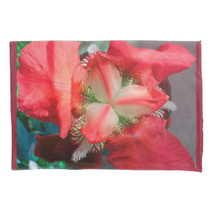 Red Iris Flower Pillow Case