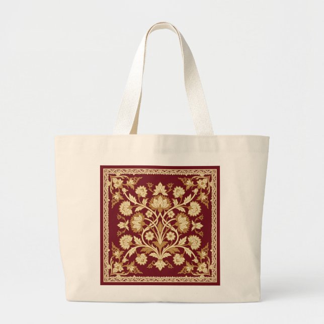 Red Islamic Floral Vine Tote Bag (Front)