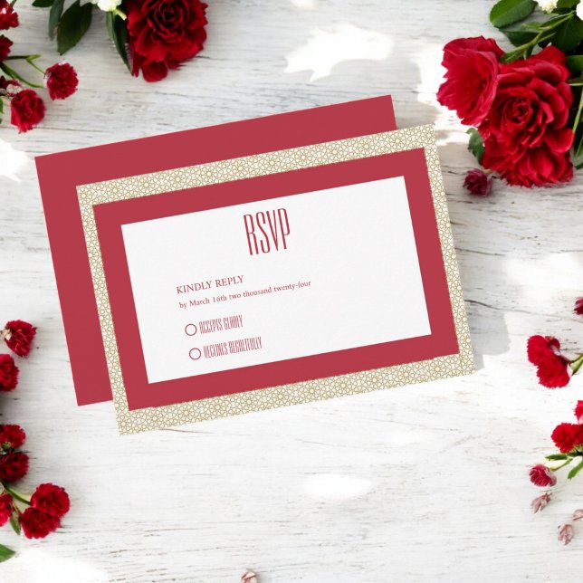 Red Islamic Geometric Border Wedding RSVP Card (Creator Uploaded)