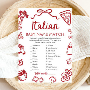 Red Italian Baby Name Match Baby Shower Game Invitation