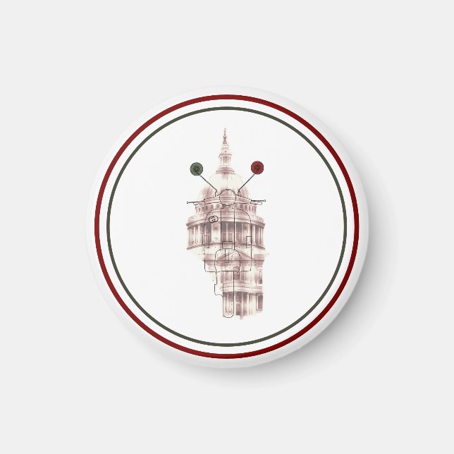 Red Italian Cathedral Sketch Urban Architecture Magnet (Front)