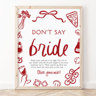 Red Italian Don't Say Bride Bridal Shower Game Poster