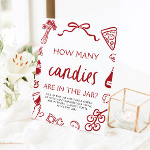 Red Italian Guess How Many Candies Bridal Shower  Pedestal Sign