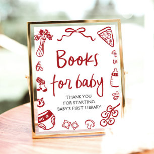 Red Italian Hand Drawn Baby Shower Books for Baby Poster