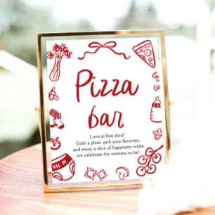 Red Italian Hand Drawn Baby Shower Pizza Bar Poster