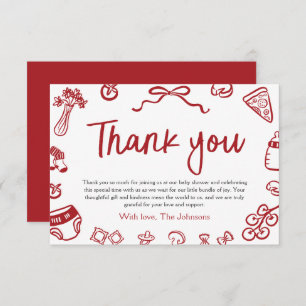 Red Italian Hand Drawn Baby Shower Thank you Card