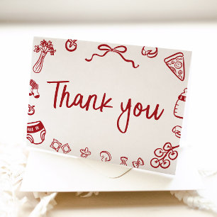 Red Italian Hand Drawn Baby Shower Thank you Card