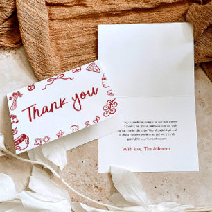 Red Italian Hand Drawn Baby Shower Thank you Card