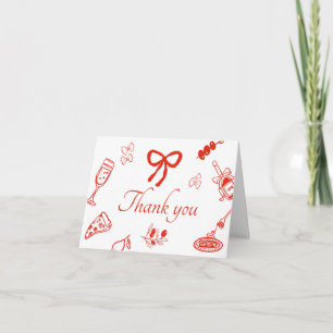 Red Italian Hand Drawn Bridal Shower Thank you  Card