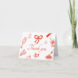Red Italian Hand Drawn Bridal Shower Thank you Card