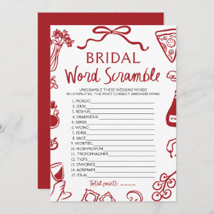 Red Italian Hand Drawn Bridal Word Scramble Game Invitation
