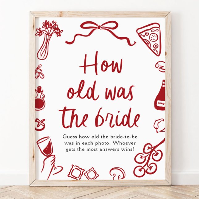 Red Italian Hand Drawn Guess How Old The Bride Poster (Red Italian Hand Drawn Guess How Old The Bride Sign)