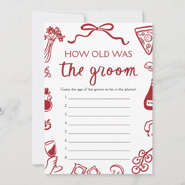 Red Italian Hand Drawn How Old Was The Groom Game  Invitation (Front)