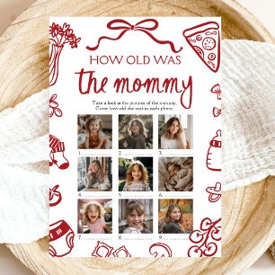 Red Italian Hand Drawn How Old Was The Mommy Game Invitation