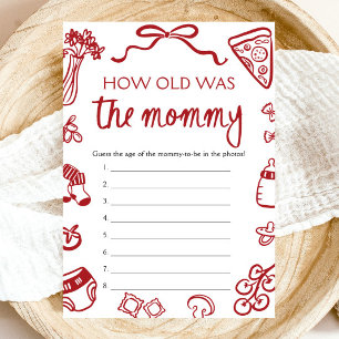 Red Italian Hand Drawn How Old Was The Mommy Game  Invitation