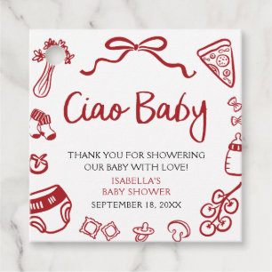 Red Italian Hand Drawn Pizza Ciao Baby Baby Shower Favour Tags