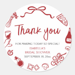 Red Italian Hand Drawn Pizza Pasta Bridal Shower Classic Round Sticker