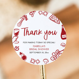 Red Italian Hand Drawn Pizza Pasta Bridal Shower Classic Round Sticker