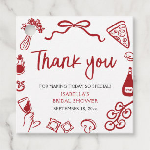 Red Italian Hand Drawn Pizza Pasta Bridal Shower Favour Tags