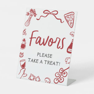 Red Italian Hand Drawn Pizza Pasta Favors Sign