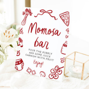 Red Italian Hand Drawn Pizza Pasta Momosa Bar Sign