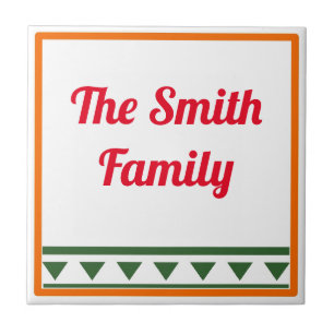 Red Italian Letters & Numbers, edit text Ceramic Tile