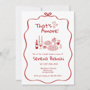 Red Italian Pasta and Pizza Doodles Bridal Invitation