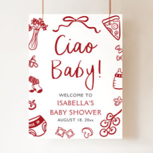 Red Italian Pizza Ciao Baby Baby Shower Welcome Poster