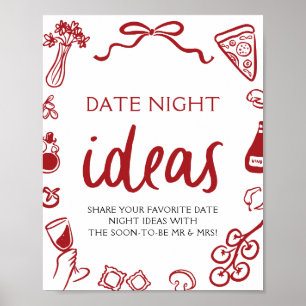Red Italian Pizza Date Night Ideas Bridal Shower  Poster