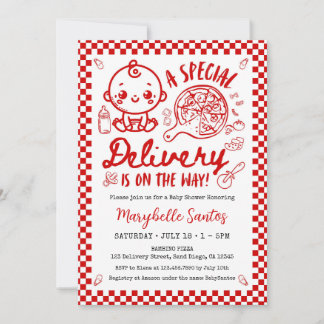 Red Italian Special Delivery Baby Invitation