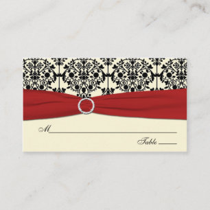 Red, Ivory, and Black Damask Placecards