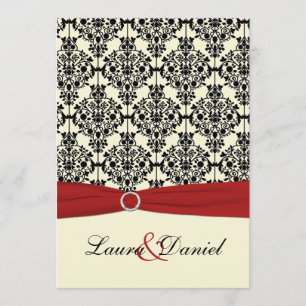 Red, Ivory, and Black Damask Wedding Invitation