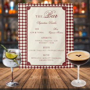 Red & Ivory Checks Old Money Wedding Bar Menu Sign Tapestry