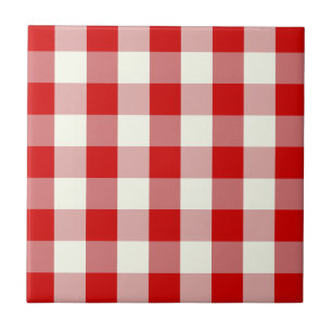 Red & Ivory Cottagecore Gingham Check Plaid Ceramic Tile
