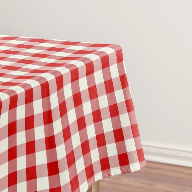 Red & Ivory Cottagecore Gingham Check Plaid Tablecloth (In Situ)