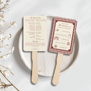 Red & Ivory Old Money Wedding Program Itinerary Hand Fan