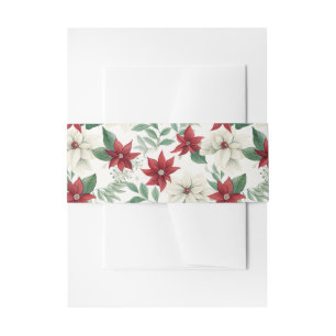 Red & Ivory Poinsettia Holiday Invitation Belly Band