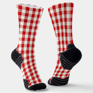 Red Ivory Preppy Gingham Plaid Christmas Socks