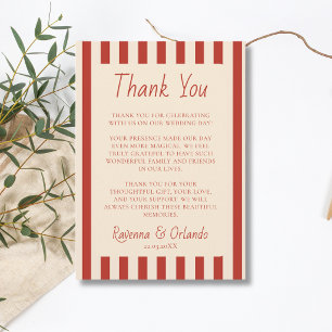 Red Ivory Stripes Retro Minimalist Thank You Card