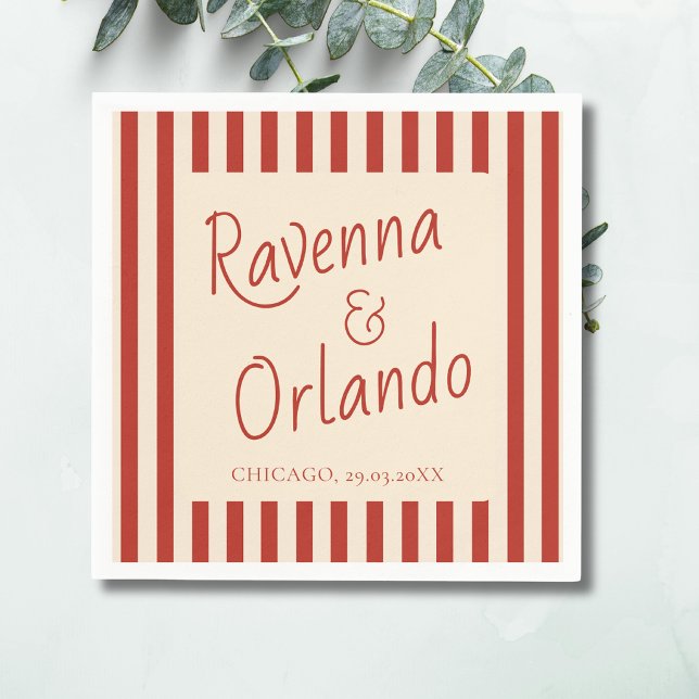 Red Ivory Stripes Retro Minimalist Wedding Napkin (Creator Uploaded)
