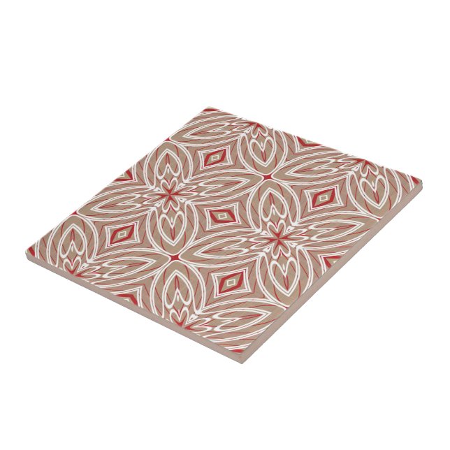 Red Ivory White Taupe Beige Ethnic Tribe Art Ceramic Tile (Side)