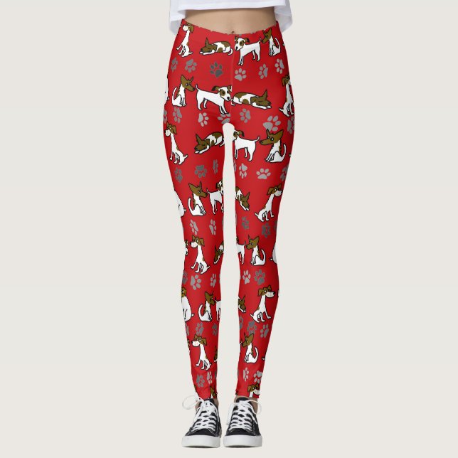Red Jack Russell Cartoon Leggings (Front)
