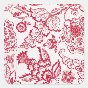 Red Jacobean print Square Sticker